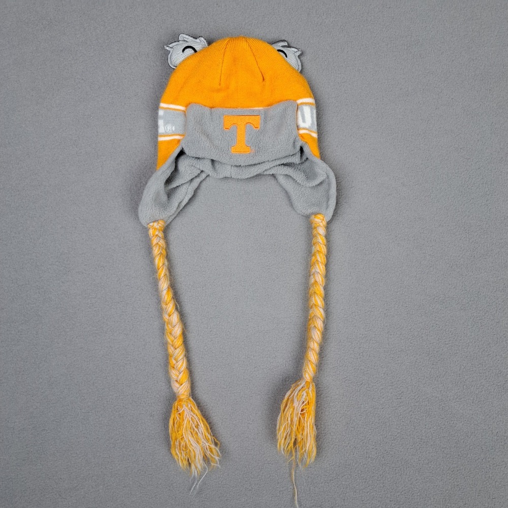 Tennessee Volunteers Beanie Kids Orange Gray Fleece Braids Ears NCAA Football